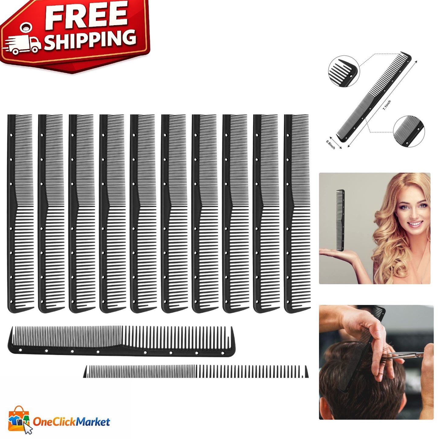 Carbon Cutting Comb Set - 12 Lightweight Salon Hair Styling Tools