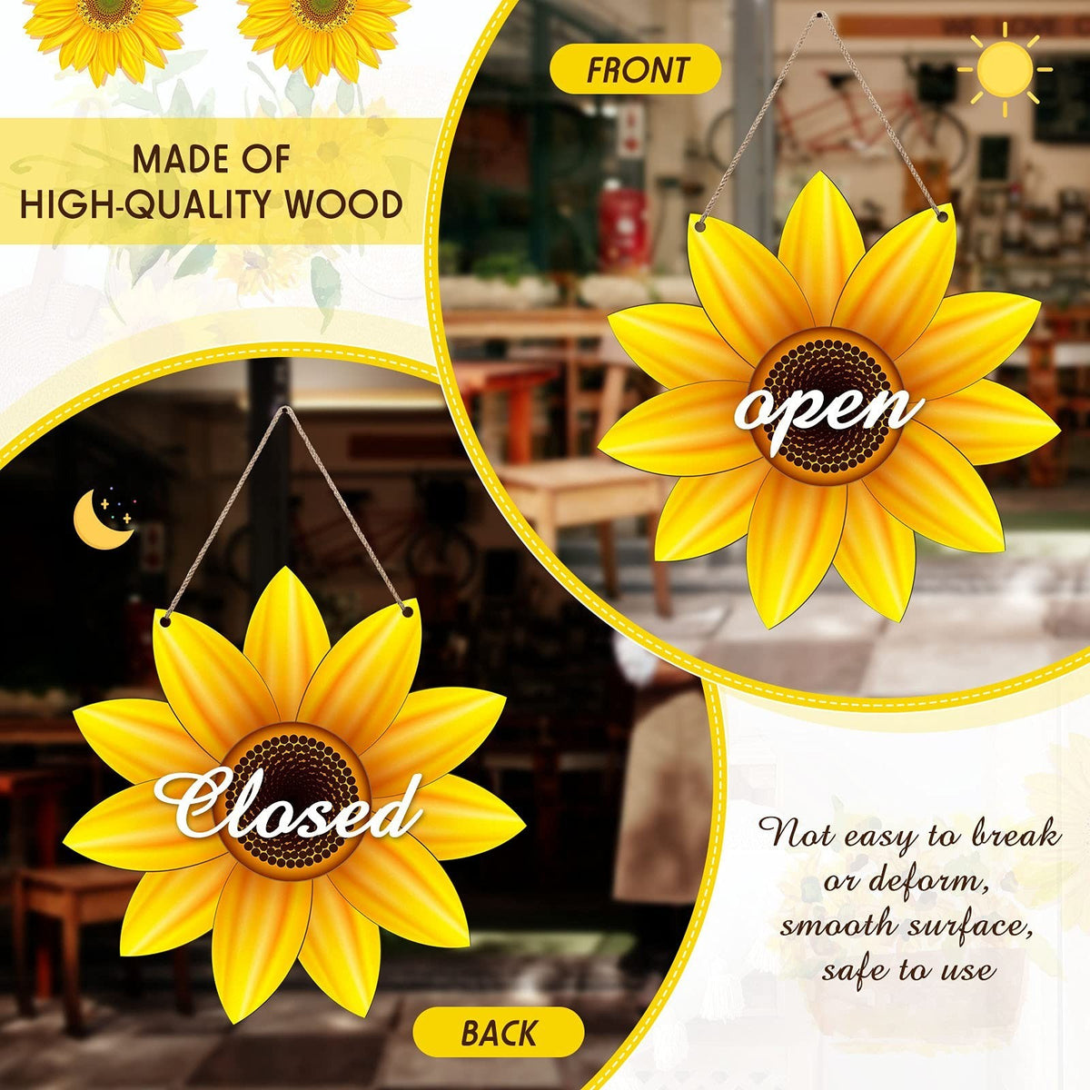 Unfinished Sunflower Wood Cutouts with Natural Rope - DIY Decor Sign Set