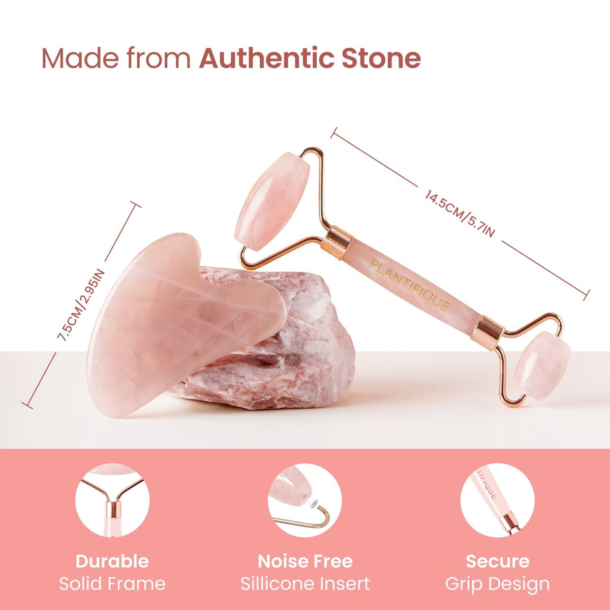 Face Roller and Gua Sha Set - Rose Quartz Facial Massager for Skin Tightening and Puffiness Reduction