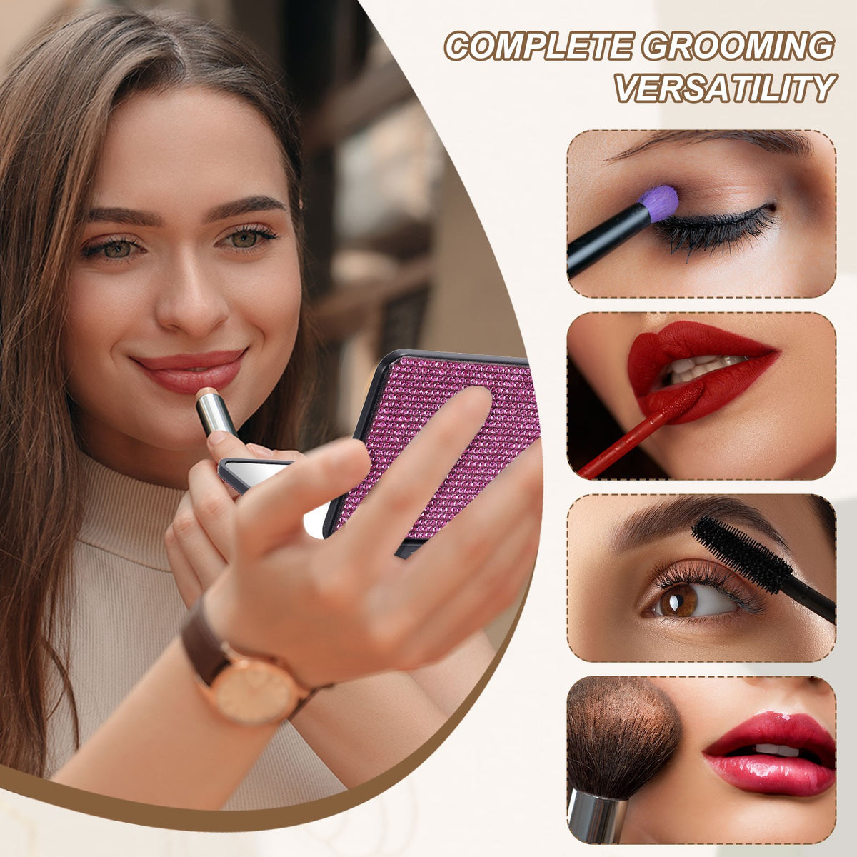 Rhinestone Double-Sided Compact Mirror - Foldable Pocket Makeup Mirror