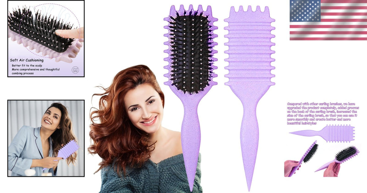 Ergonomic Curl Defining Hair Brush for All Hair Types - Gentle & Lightweight Purple