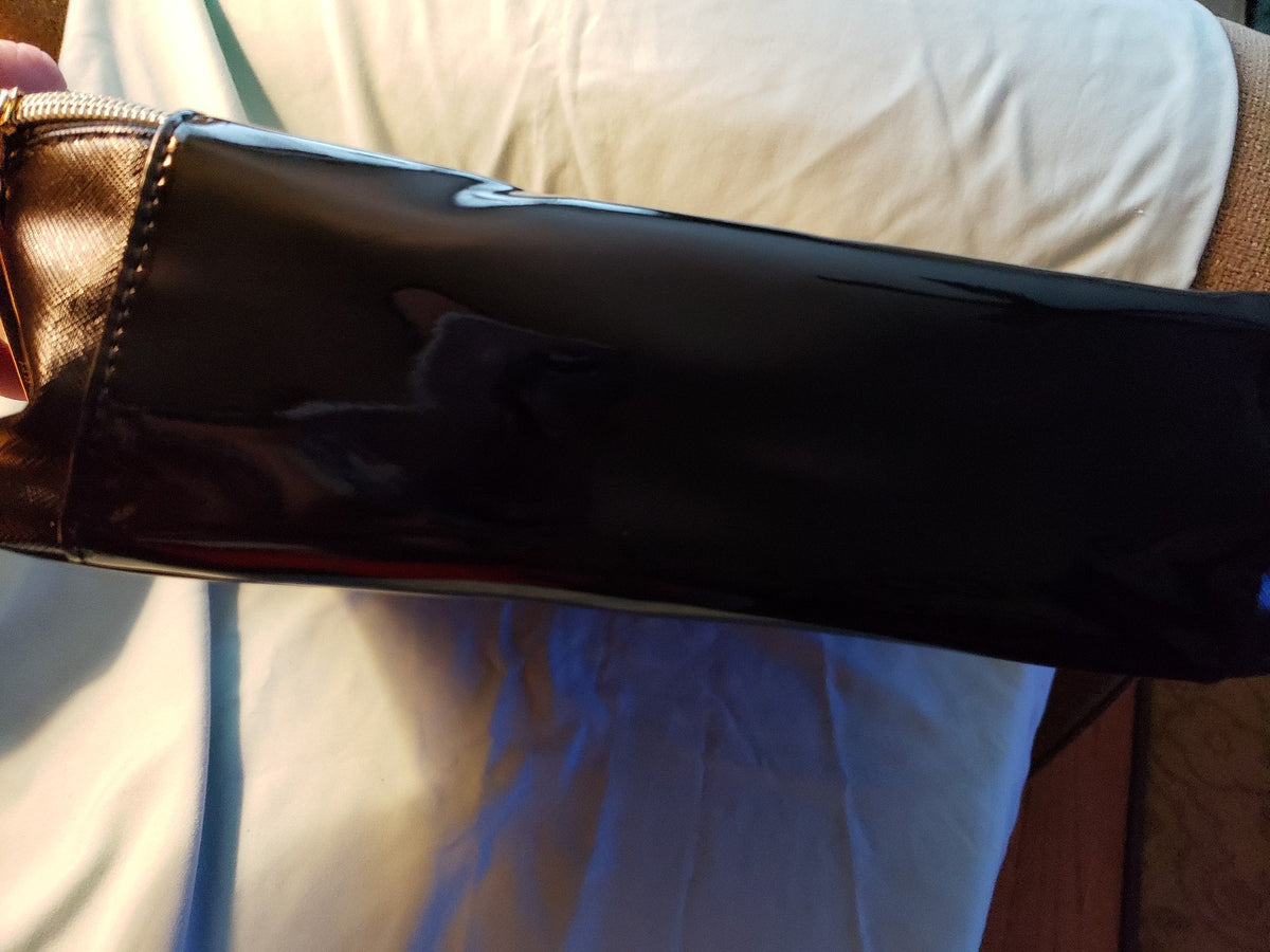 Large Black Faux Leather Train Case with Pink Scarf Travel Organizer