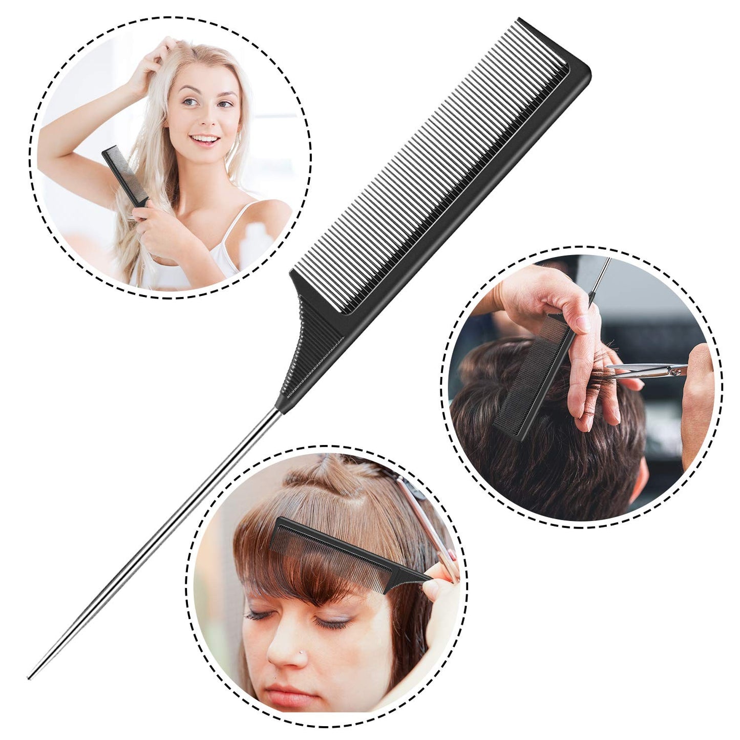 Steel Tail Comb for Hair Styling & Parting - Heat-Resistant, Anti-Static, 2-Pack