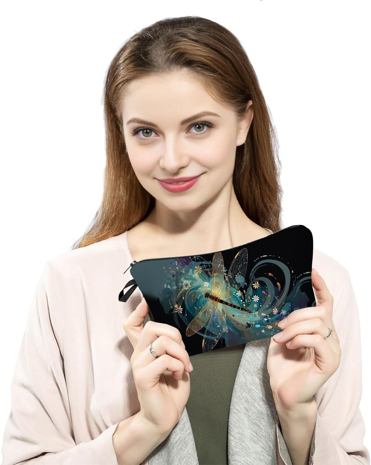 Small Dragonfly Print Cosmetic Bag - Toiletry & Makeup Organizer