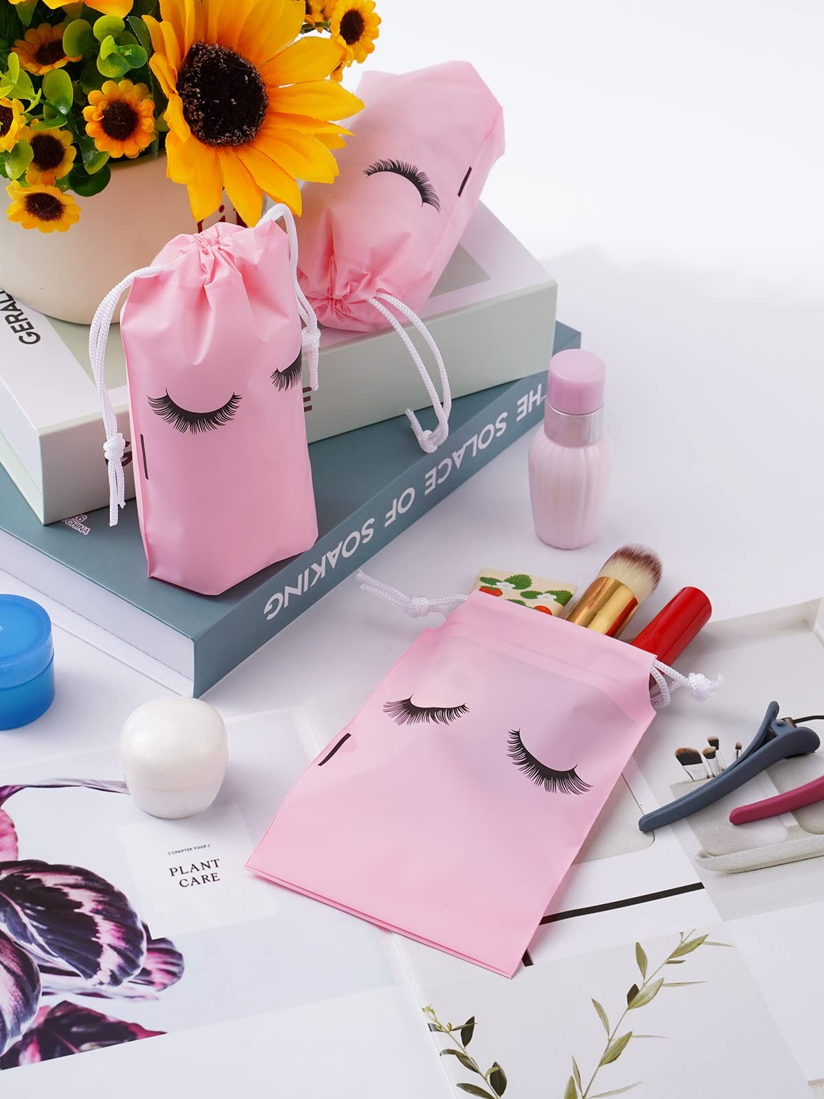 100Pcs Waterproof Eyelash Aftercare Bags for Lash Extensions - Pink, 4x6 Inches