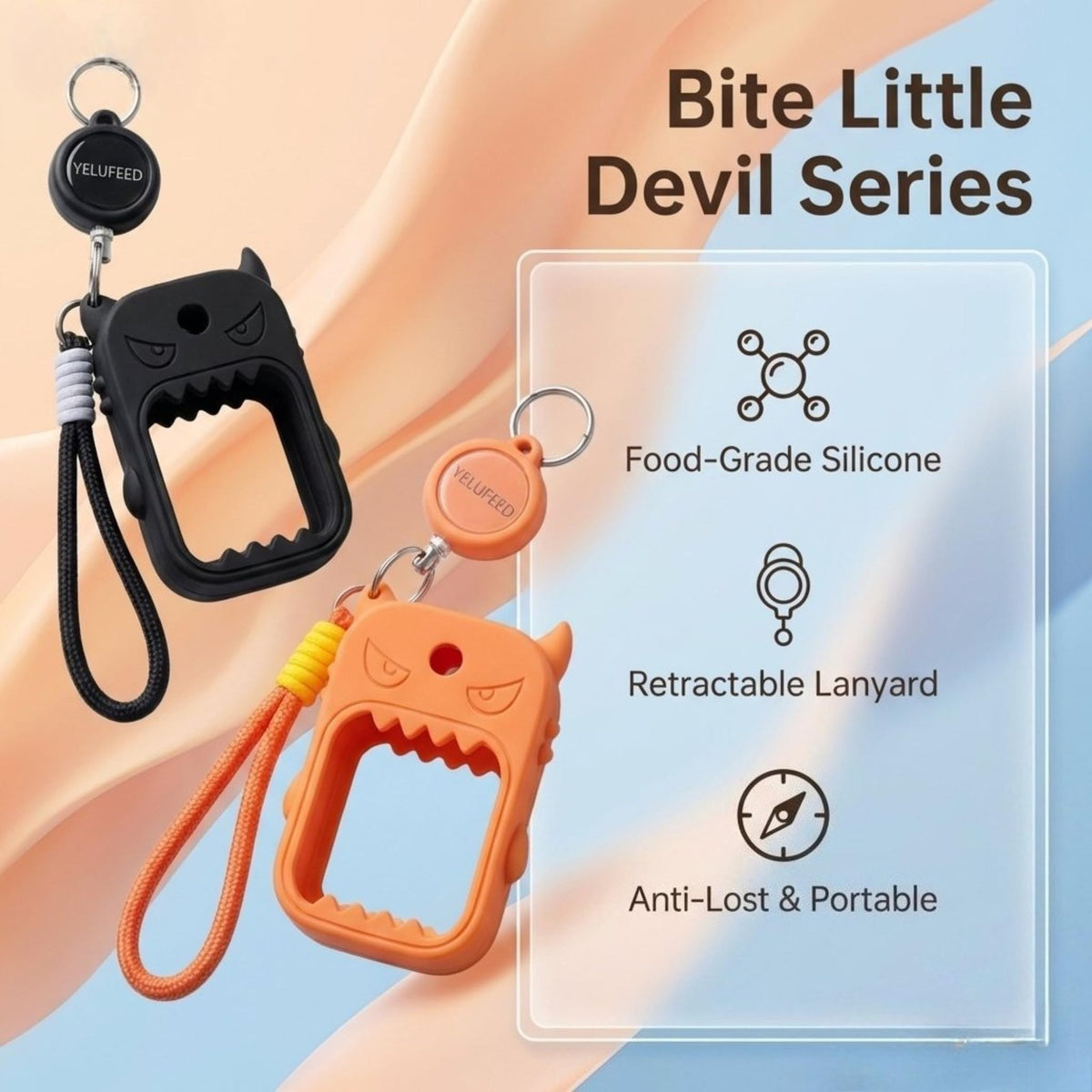 Silicone Hand Sanitizer Spray Holder Keychain with Retractable Lanyard - Cute Devil Design, Travel Size
