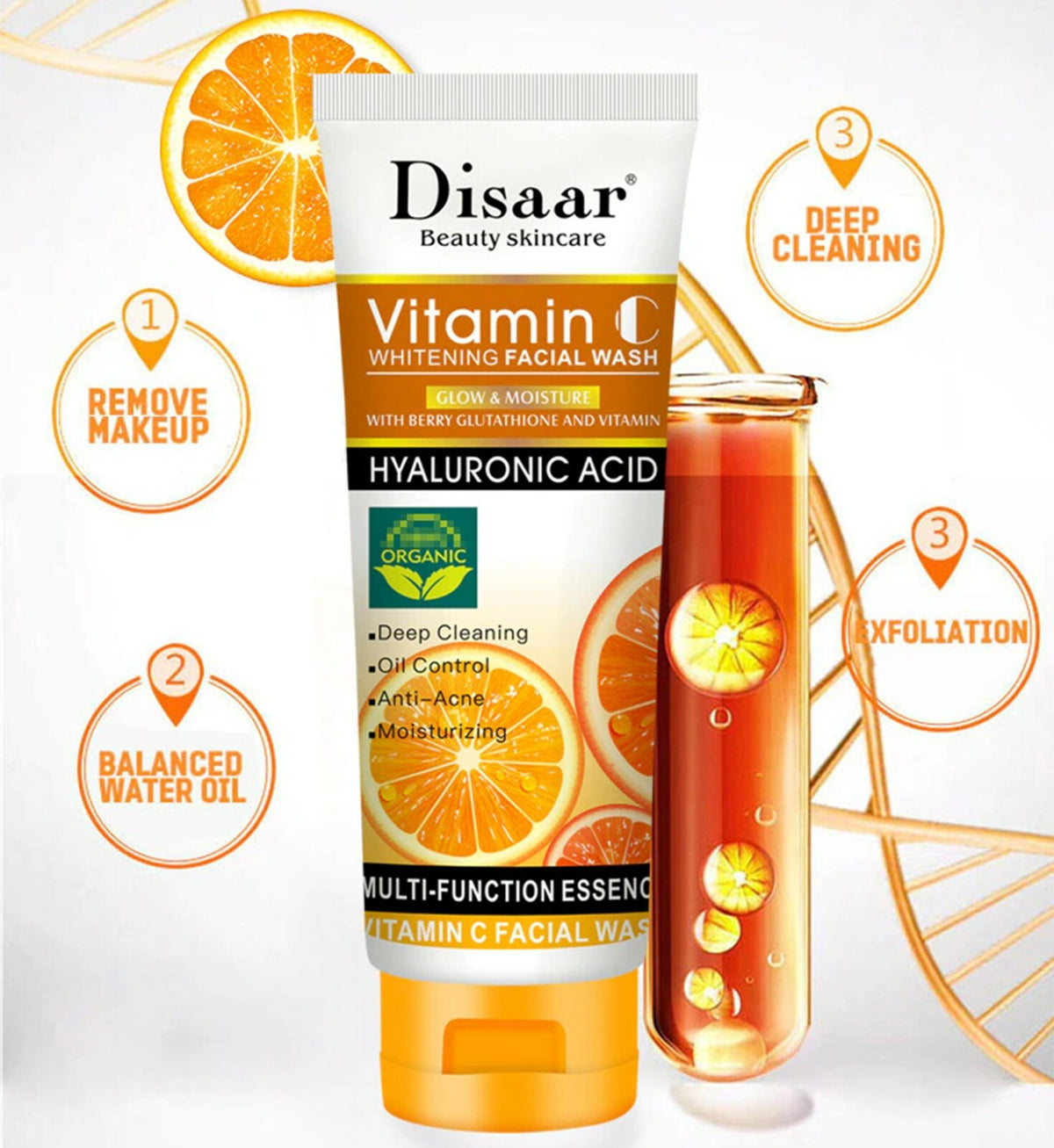 Vitamin C Facial Cleanser with Hyaluronic Acid - Moisturizing & Anti-Acne 100ml