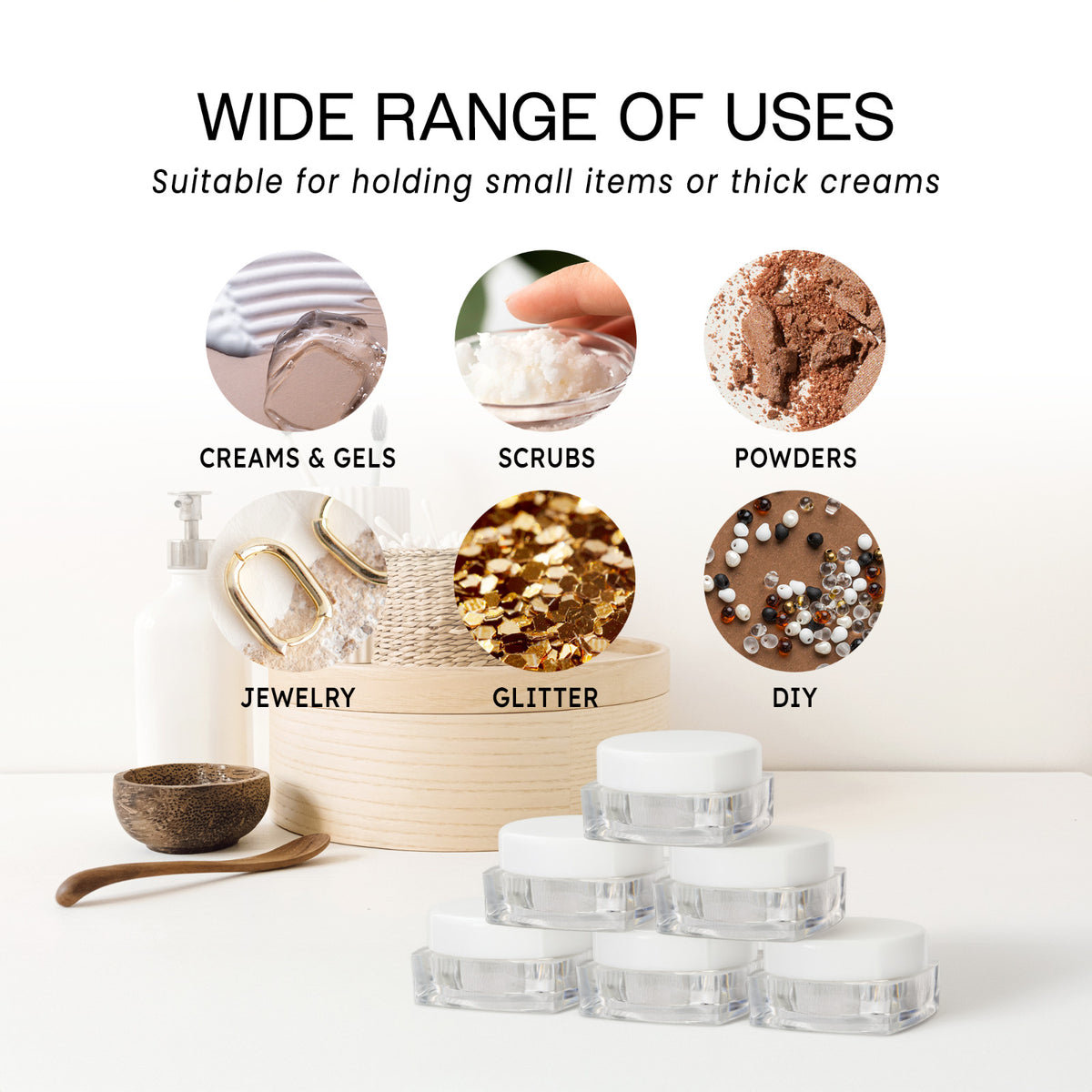 Reusable 5G/5ML Square Clear Jars with Lids for Cosmetics & Lip Balm