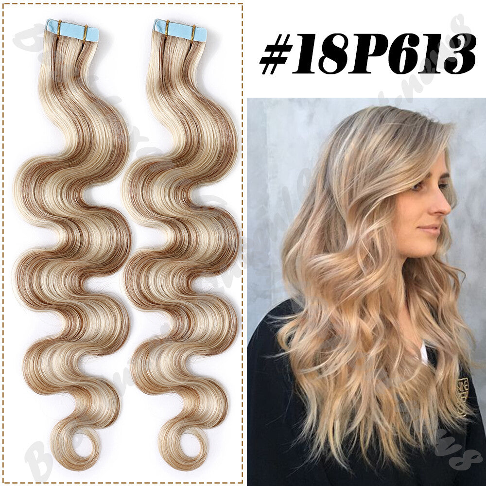 Thick Tape in Remy Human Hair Extensions Invisible Skin Weft Full Head