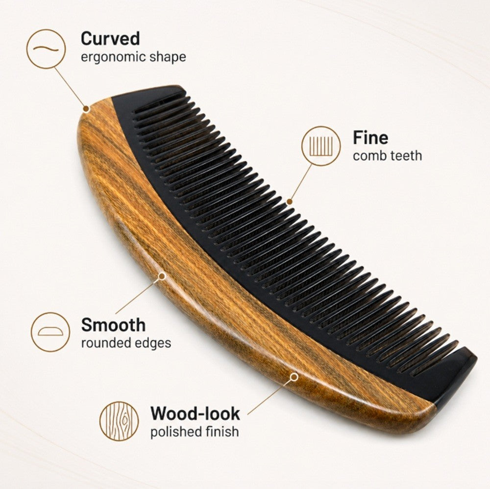 Natural Green Sandalwood Comb for Hair and Beard Detangling Anti-Static Pocket Size