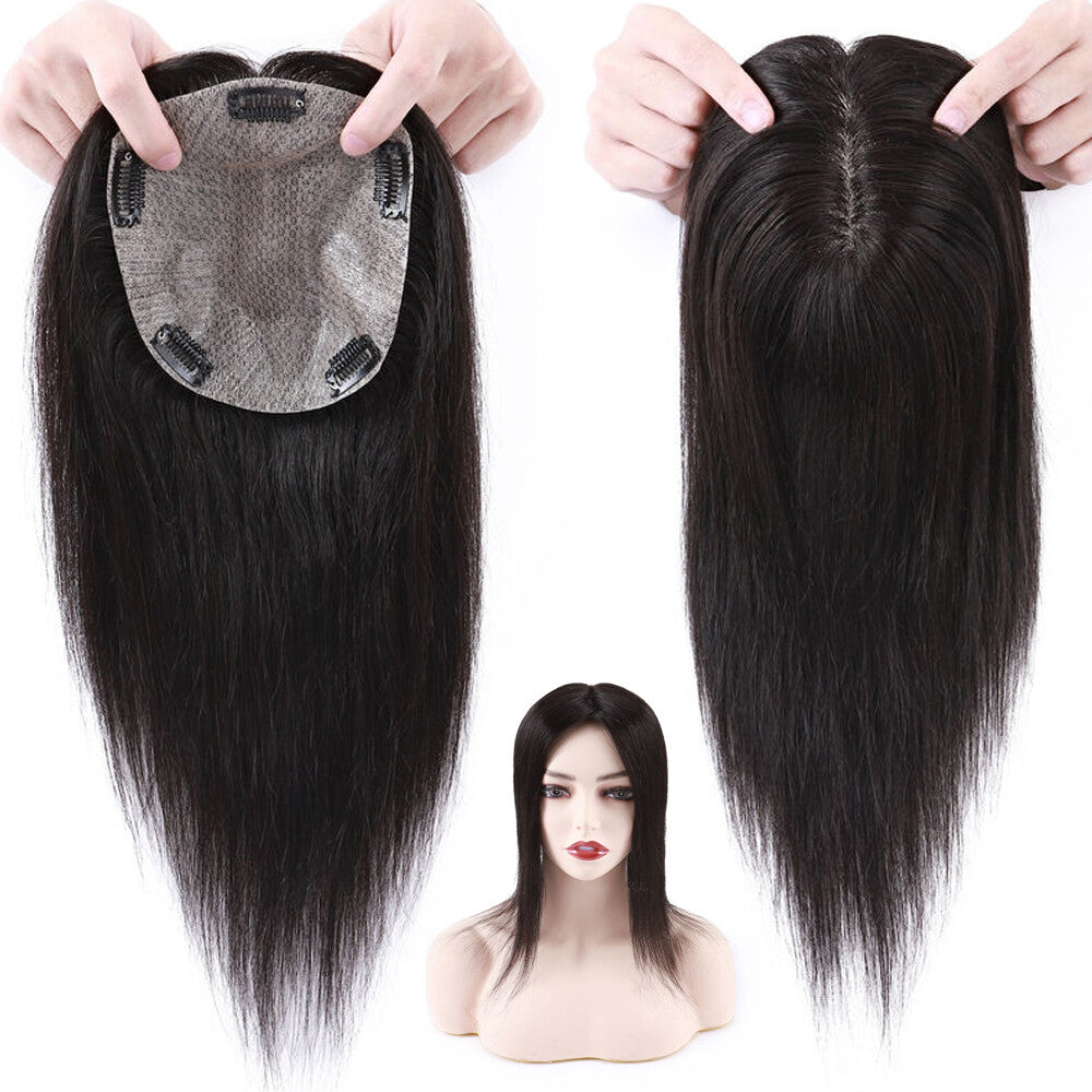 Remy Human Hair Topper with Bangs - Clip-In Hairpiece for Thinning Hair