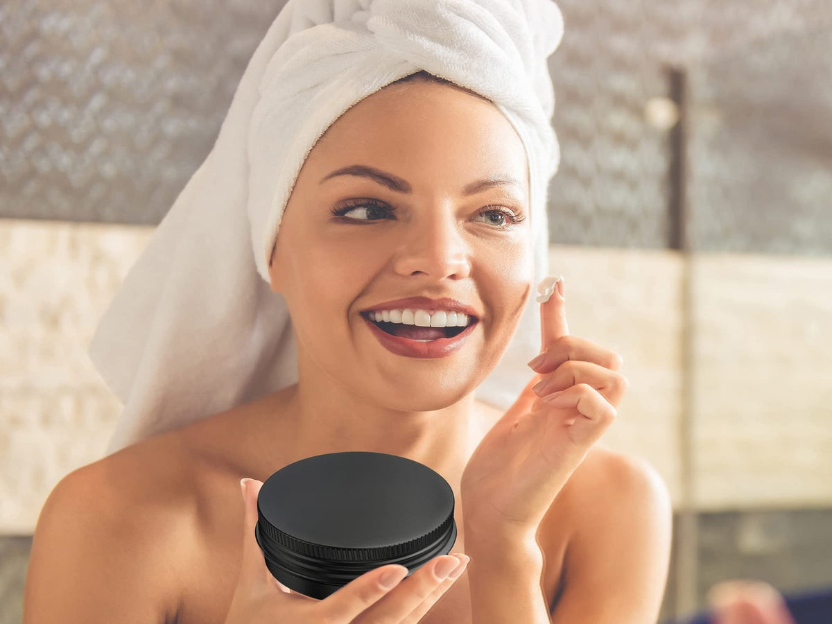 20 Pack 2 Ounce Aluminum Cosmetic Jars with Black Screw Lids - Travel Containers