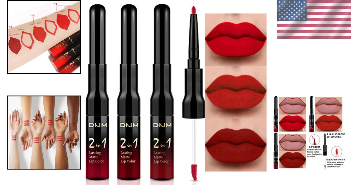 24-Hour Waterproof Lip Set with Lip Liner & Liquid Lipstick - Ruby Red