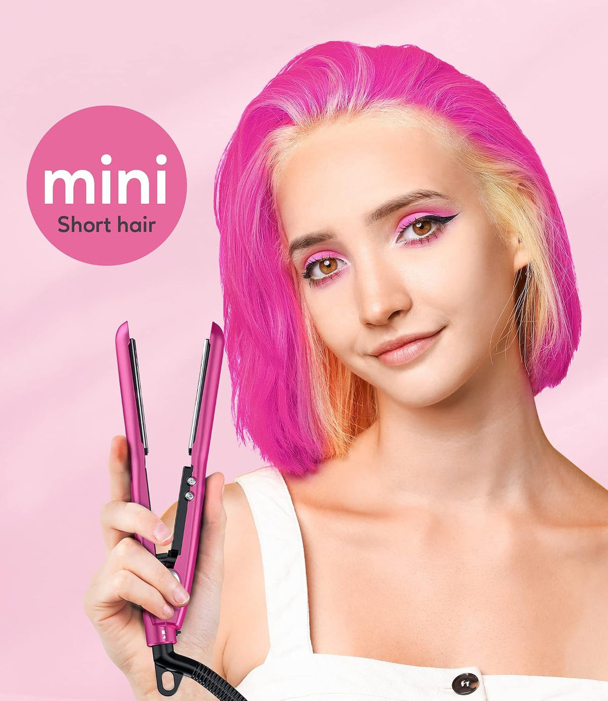 Mini Ceramic Flat Iron 1/2in Pink Travel Hair Straightener for Bangs & Short Hair