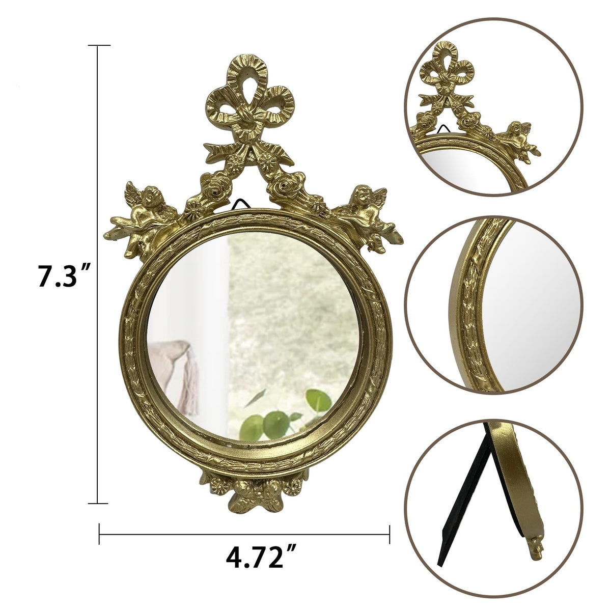Vintage Bow Vanity Mirror - Gold Resin Tabletop Dressing Table Mirror