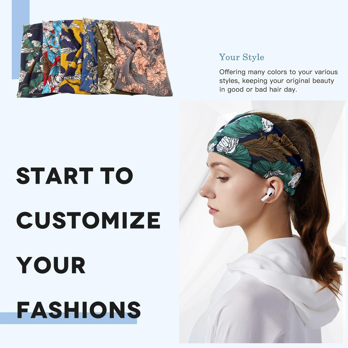 Carde Wide Headbands for Women 6 Count (Pack of 1), Floral Printed