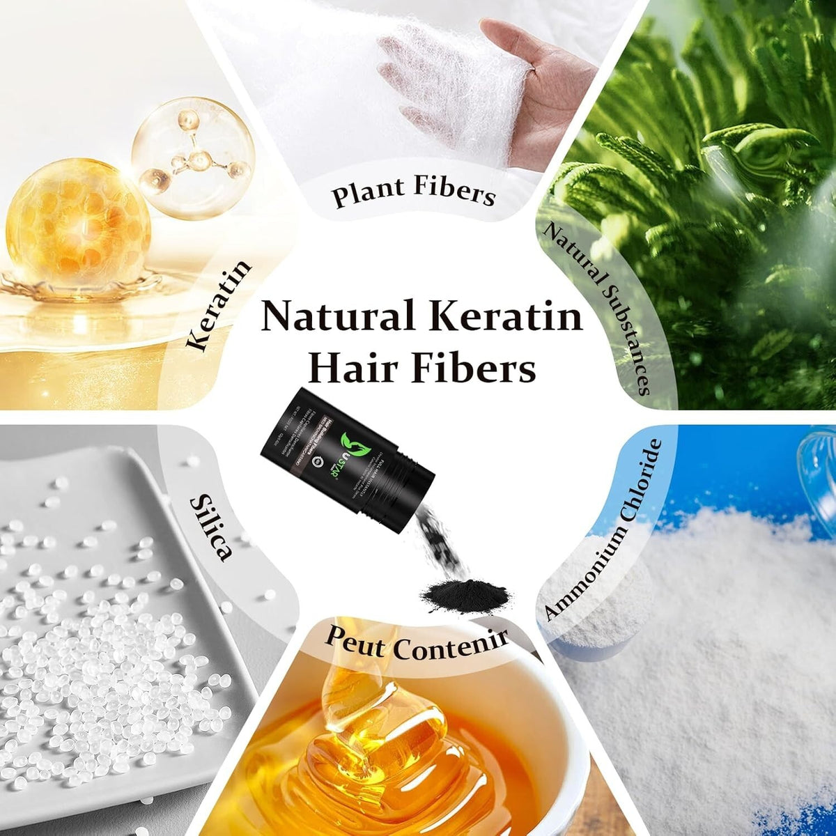 Hair Building Fibers Spray Powder - Natural Black (4-in-1 Kit)
