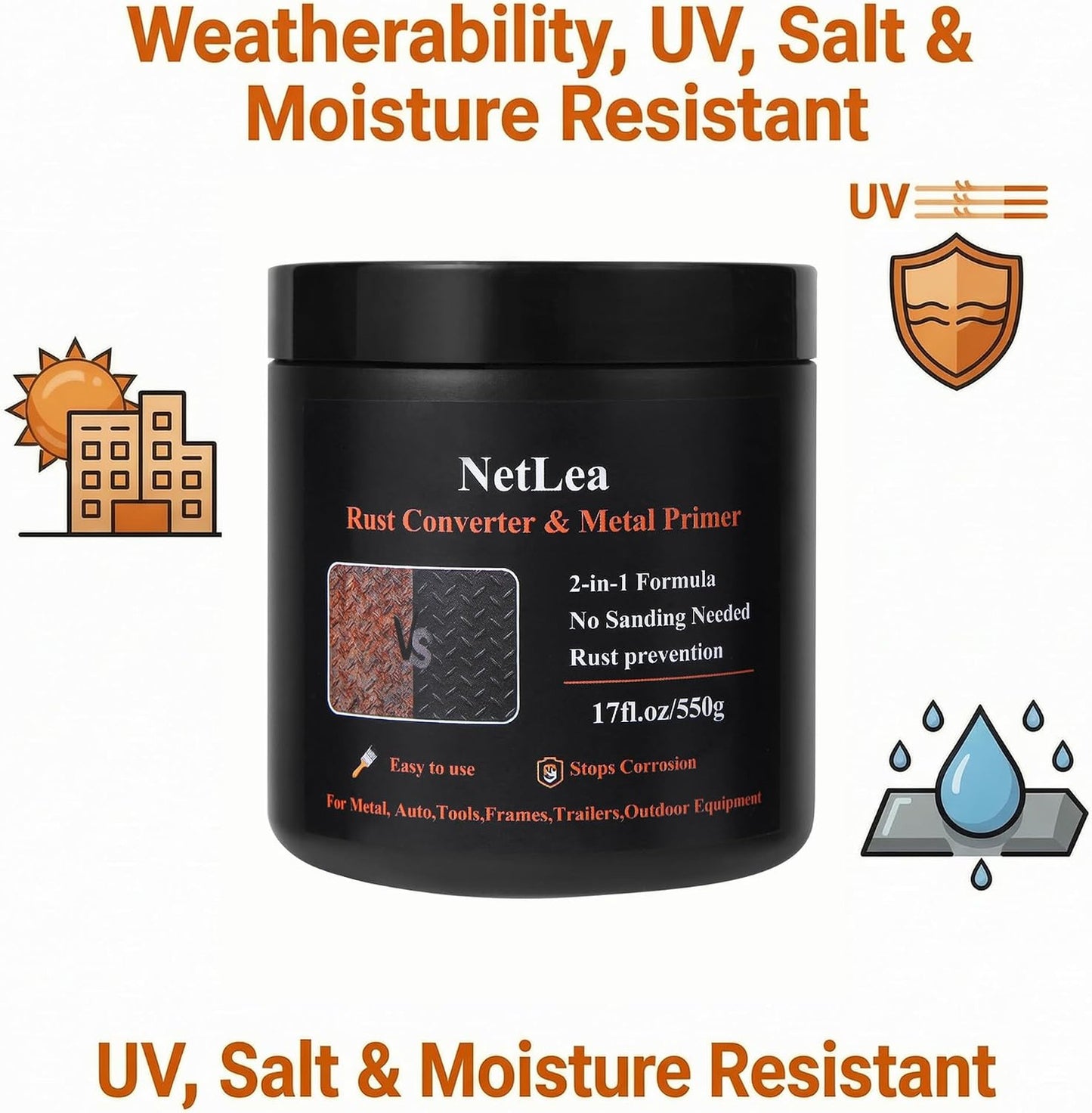 2-in-1 Rust Converter and Primer 17 oz - Direct-to-Rust Black Protective Coating