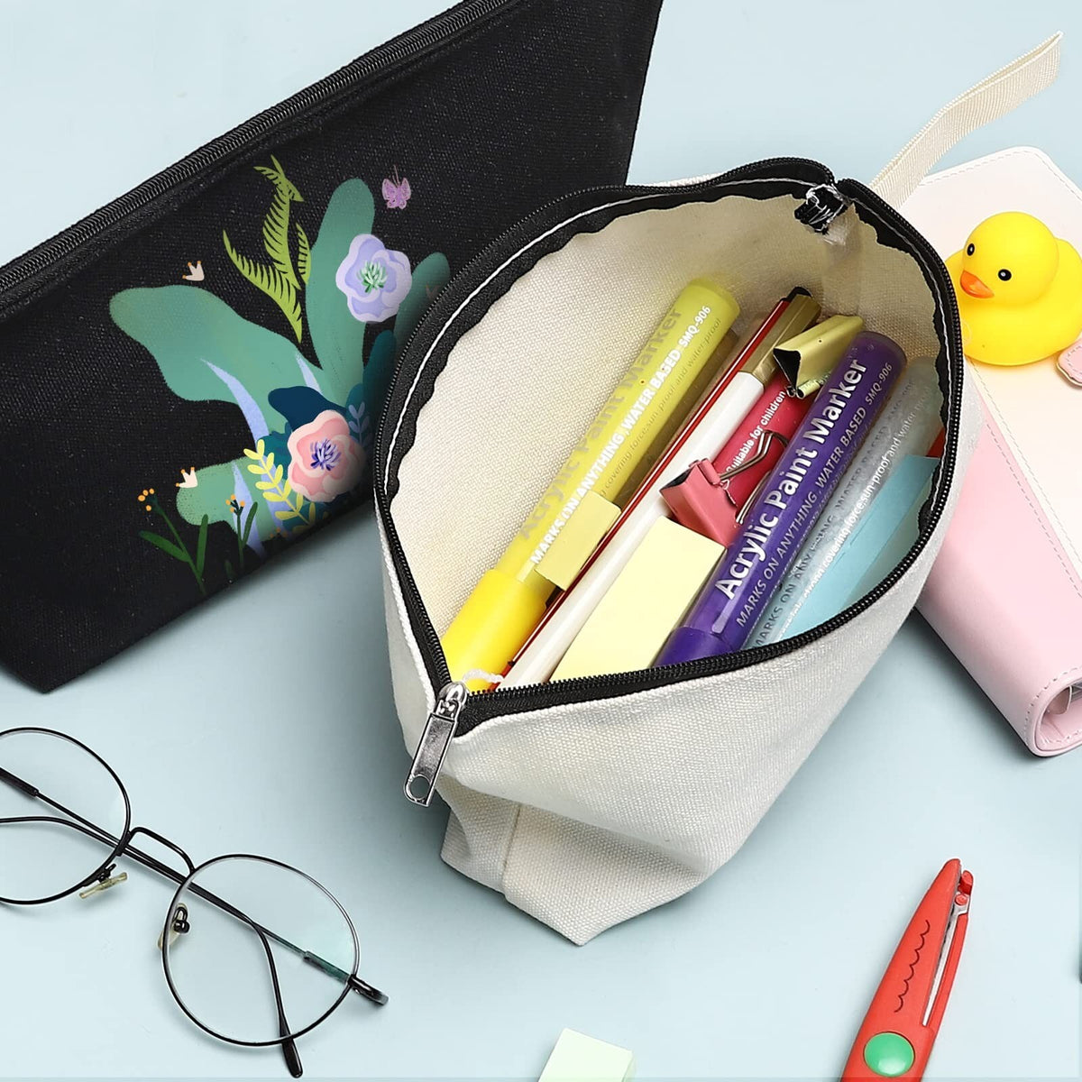 Cotton Canvas Makeup Bag Set - Multi-Purpose Travel Cosmetic Organizer