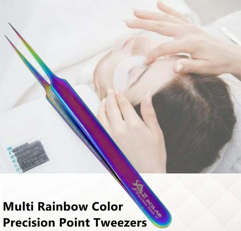 Eyelash Extension Tweezers - Rainbow Color Stainless Steel Precision Tool