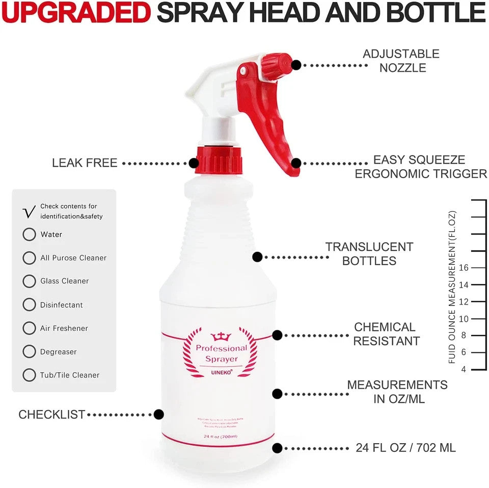All-Purpose Plastic Spray Bottle Set - 4 Pack, 24 Oz Heavy Duty, Adjustable Nozzle