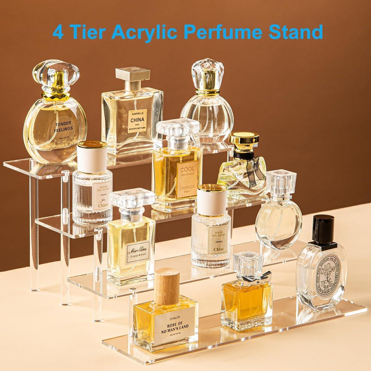 4-Tier Clear Acrylic Organizer Display Stand for Perfume, Cosmetics & Funko Pop