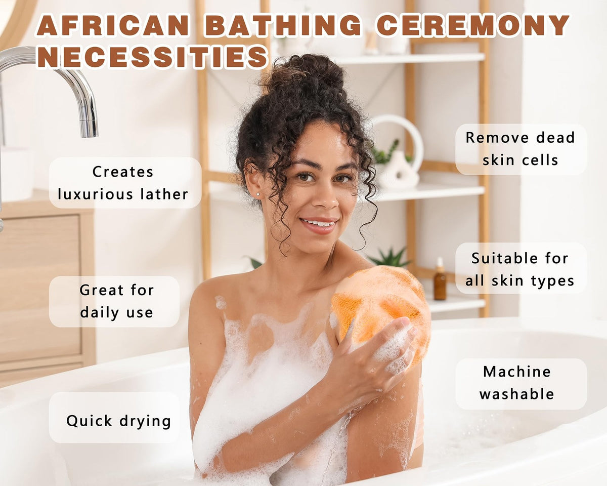 2 Pack African Net Sponge - Exfoliating Bath Loofah for All Skin Types
