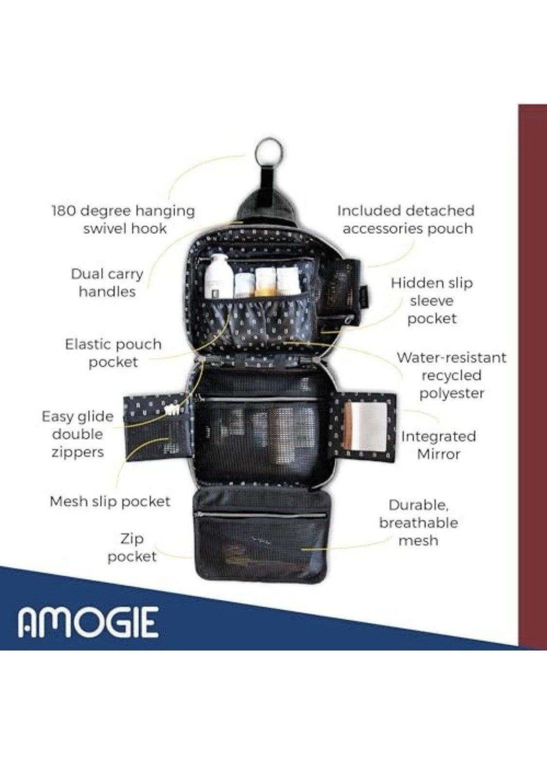 Men's Travel Toiletry Kit Hanging Shaving Bag with Compartments