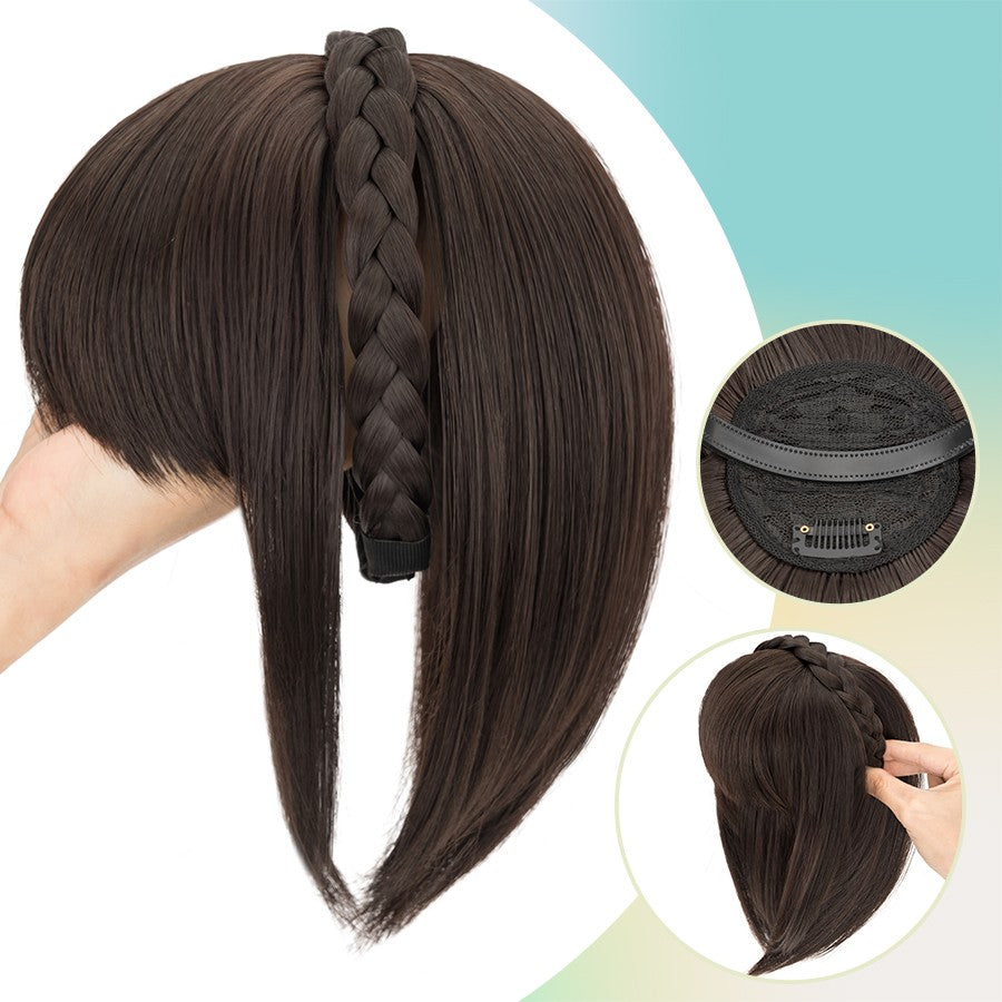 Women Braid Headband Topper with Bangs - Instant Hair Fringes & Hairbands