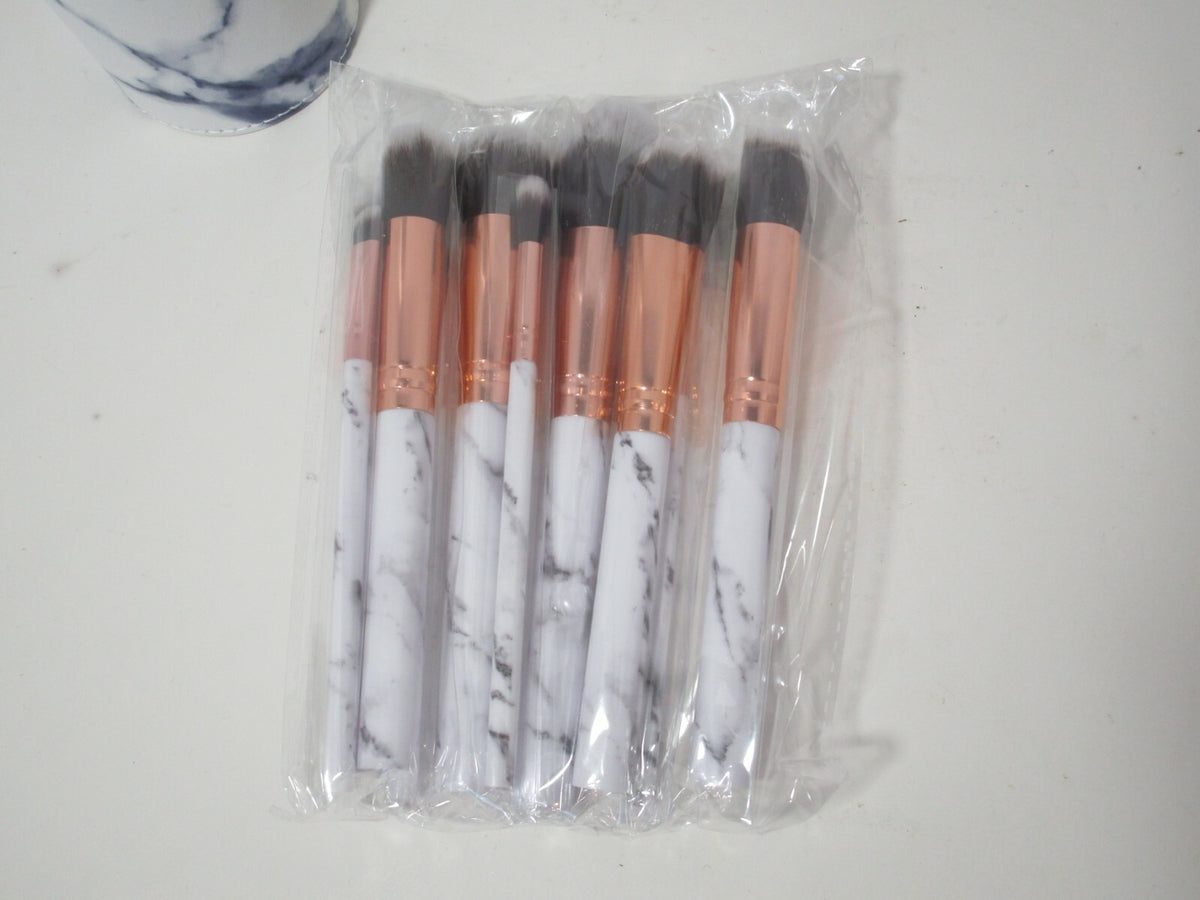 Marble Makeup Brush Set with Holder - Cosmetic Tools & Accessories