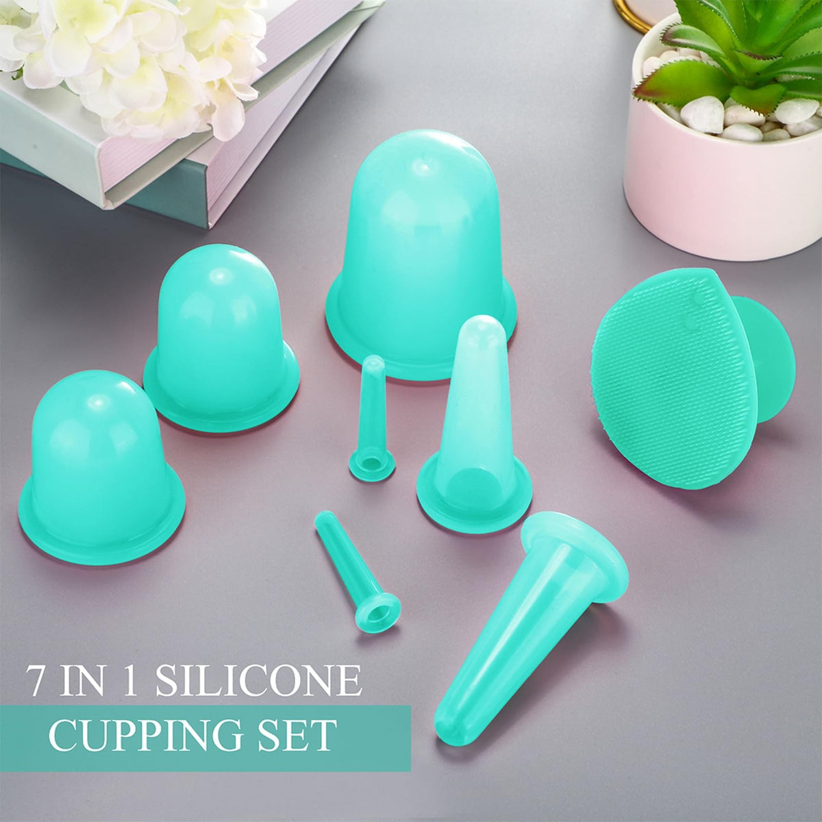 Facial Cupping Set with Exfoliating Brush - Silicone Face Massage Kit for Skin Care