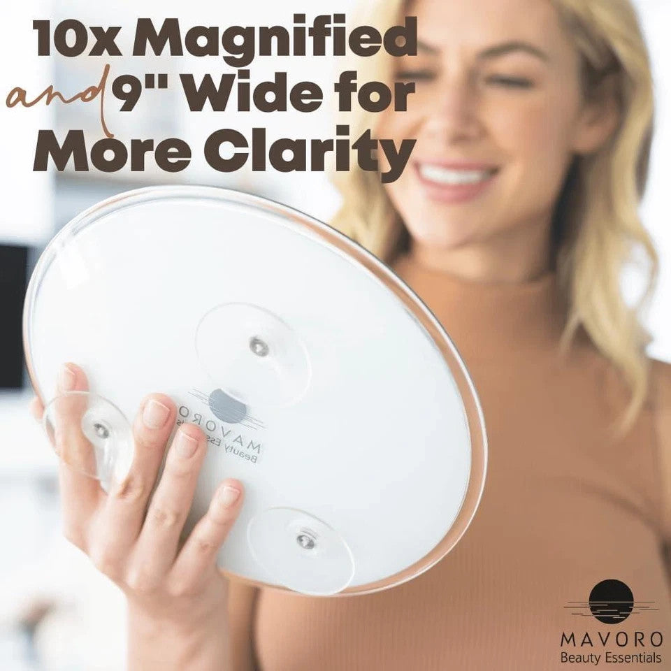 9 Inch Magnifying Mirror with Suction Cups 10x Magnification for Bathroom & Travel