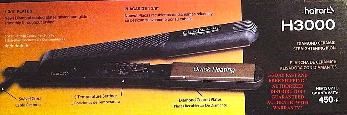 Hair Styling Flat & Curling Iron 1 3/8 Inch, Adjustable Up to 450°F, 110V