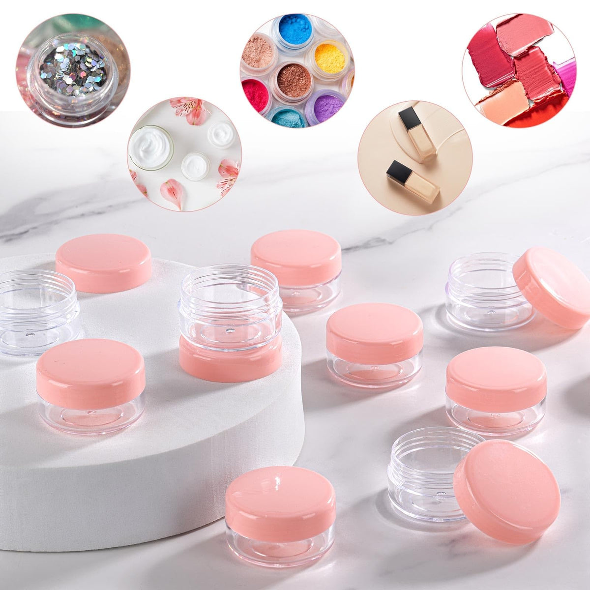 10g Sample Plastic Jars with Lids - Small Cosmetic Containers, Lip Balm & Cosmetic Storage