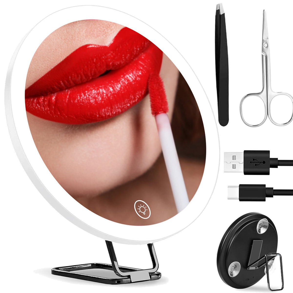 Lighted Magnifying Makeup Mirror with 3 Dimmable LED Colors - Travel Compact