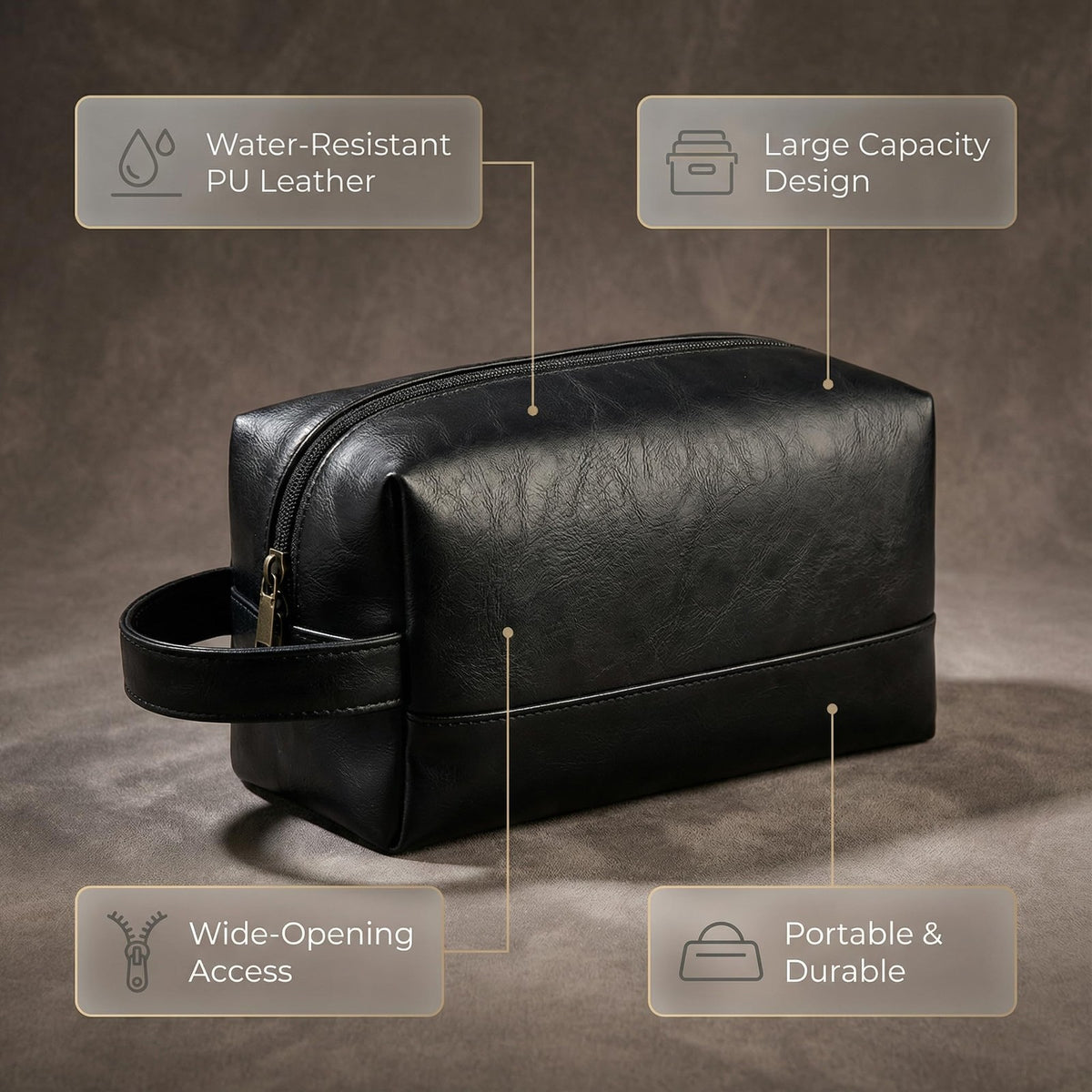 Water-Resistant Men’s Toiletry Bag Dopp Kit with Large Opening
