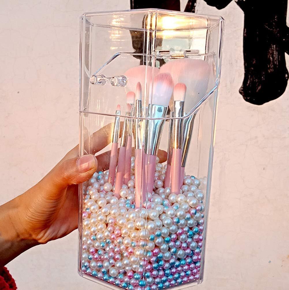 Clear Acrylic Makeup Brush Holder with Lid - Dust-Proof & Space-Saving Organizer