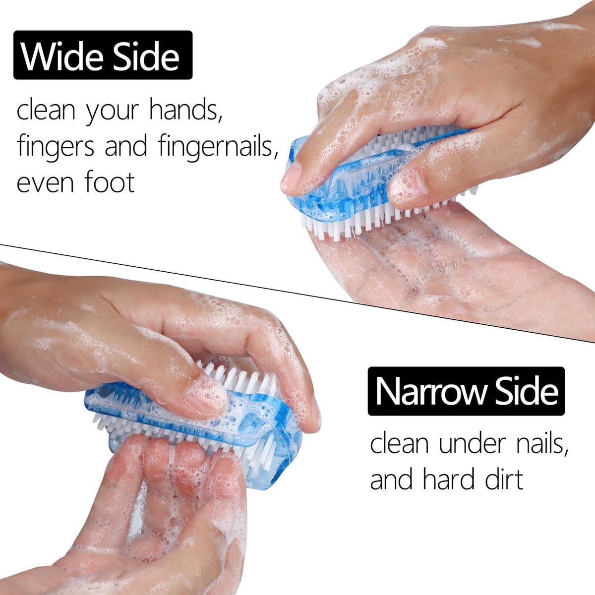 Two-Sided Nail Brush Set with Soft & Stiff Bristles, 4 Pack