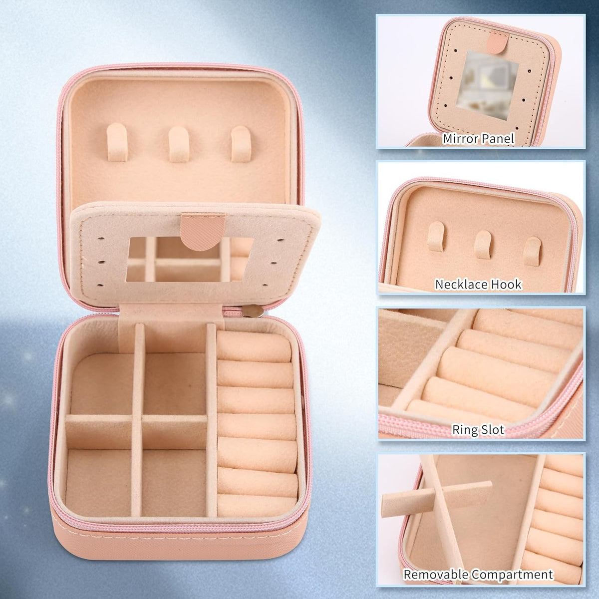 Travel Jewelry Organizer with Mirror, Small Jewelry Box for Women