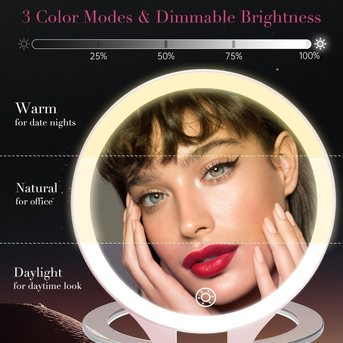 Lighted Travel Makeup Mirror with 10X Magnification and Rechargeable LED