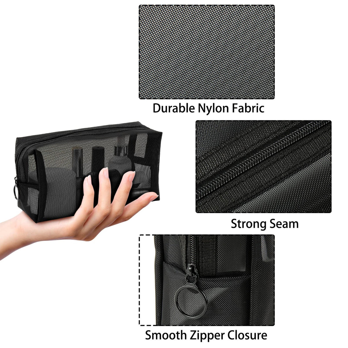 Mesh Cosmetic Travel Pouch Set - 6 Durable Nylon Makeup & Toiletry Bags
