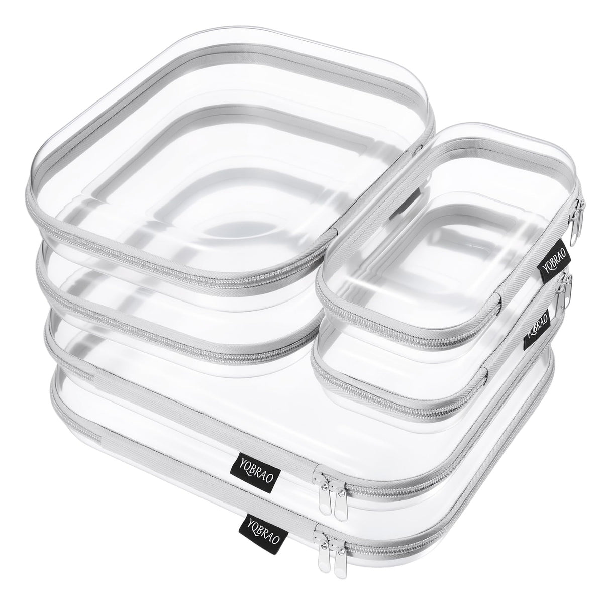 Clear Hard Shell Zipper Organizer Cases Set - Multi-Size Storage Pouches, Grey