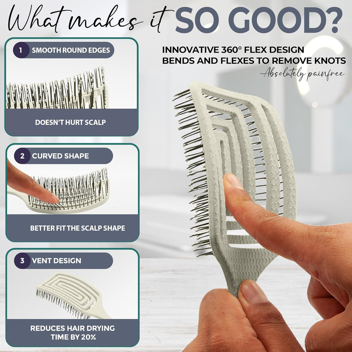 Detangler Paddle Hair Brush for Thick & Wet Hair - Vented Design