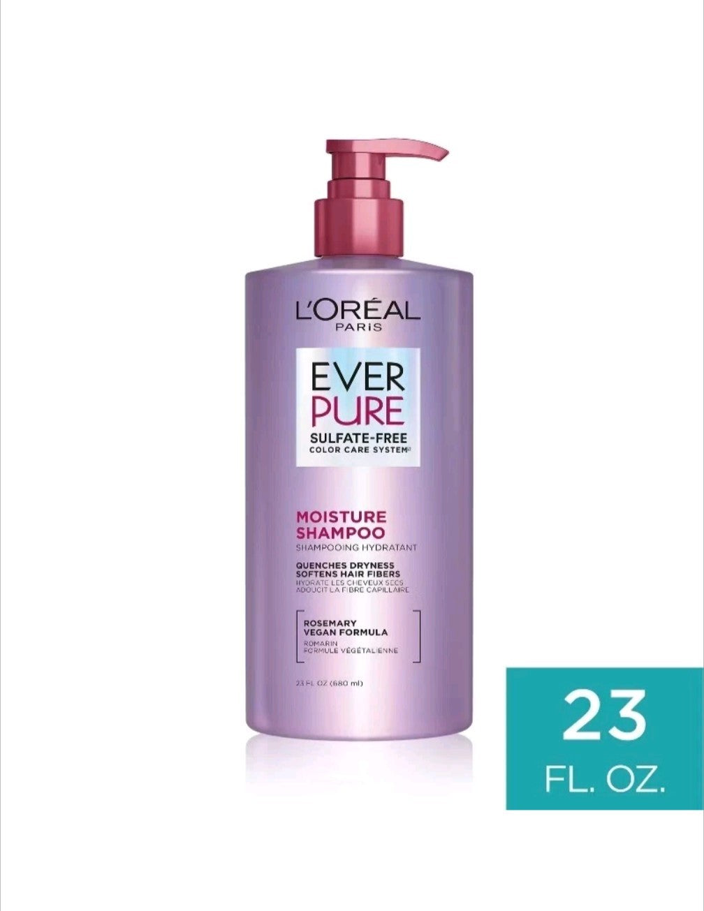 L'Oreal Paris EverPure Moisture Rosemary Oil Shampoo for Dry Hair 23 fl oz