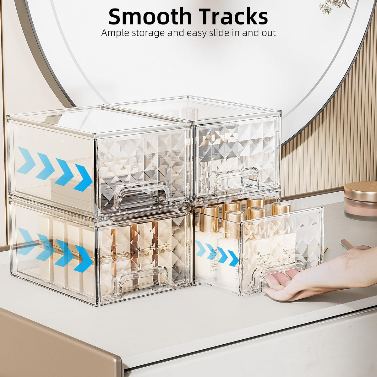 Clear Acrylic Stackable Storage Drawers for Bathroom Makeup & Vanity