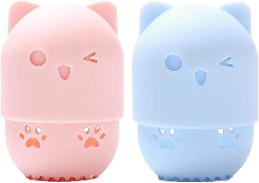2 Pcs Makeup Blender Holder and Travel Case Silicone Cosmetic Sponge Organizer