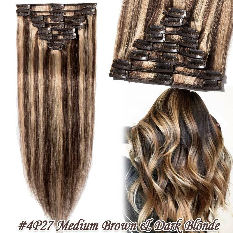 Clip-In Hair Extensions Full Head 100% Remy Human Hair - Multiple Colors & Lengths