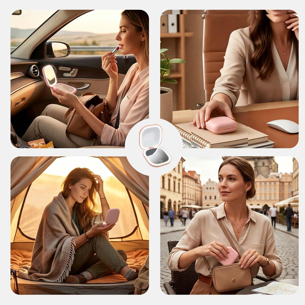 Pink LED Compact Mirror with 1X & 5X Magnification and 3 Light Settings