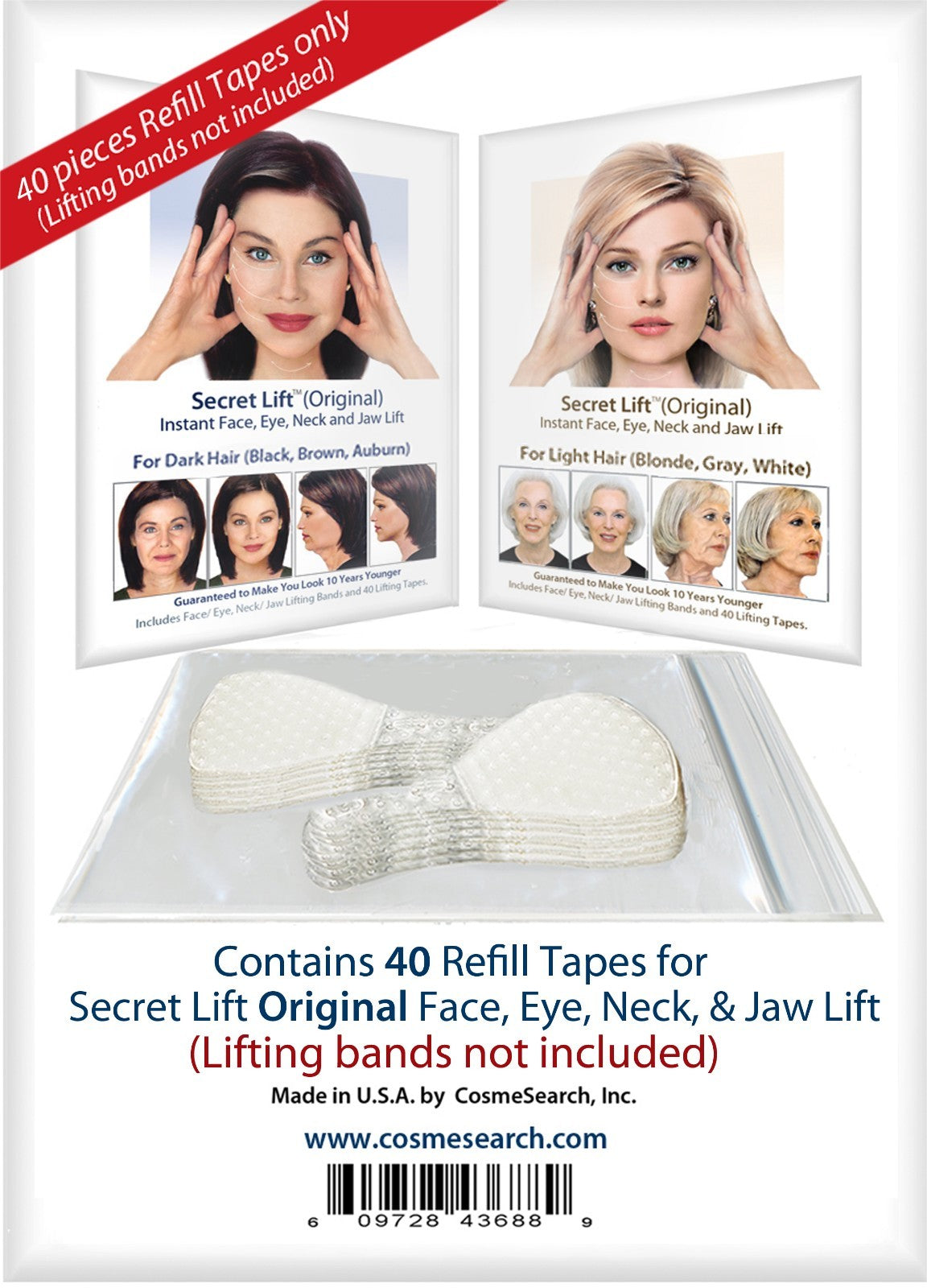 Instant Face and Neck Lift Tape Refill Set - 40 Hypoallergenic Clear Strips for Skin Tightening