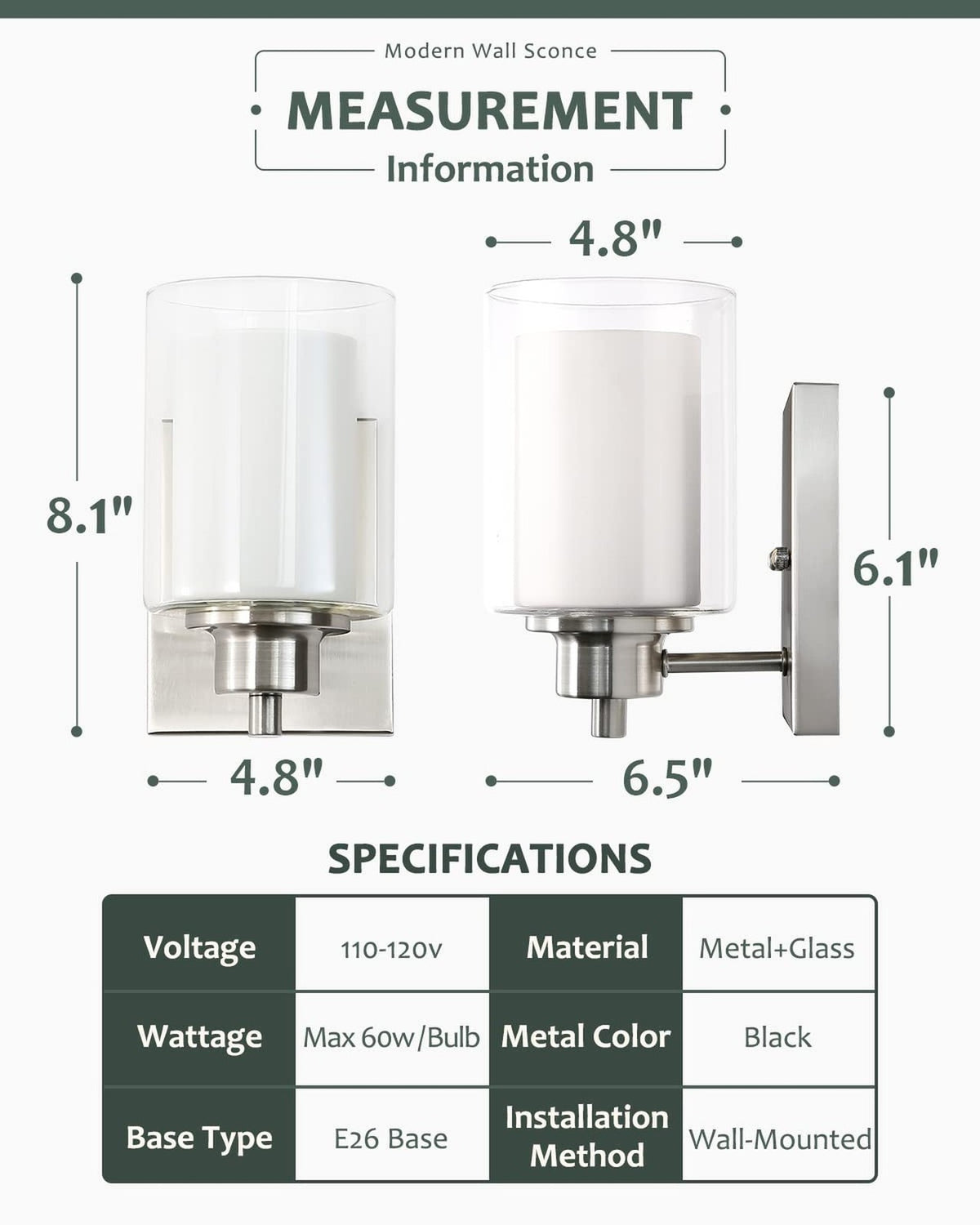 Brushed Nickel Wall Sconce Set - 3 Pack Modern Bathroom Vanity Lights